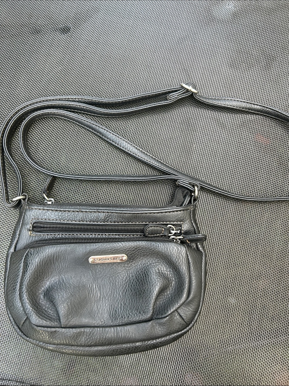 Black Leather Crossbody Bag with Front Zip Pocket - St John’s Bay